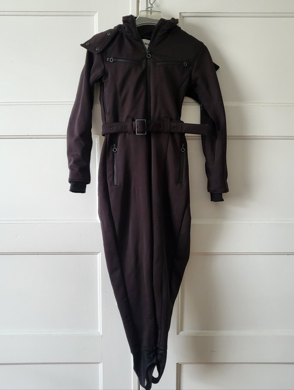 ASOS 4505 Snow Belted Black Ski Jumpsuit with Detachable Faux Fur Hood UK 8 US 4